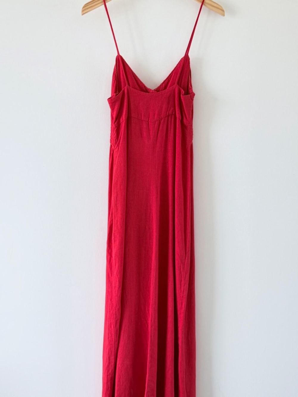 ZARA Red Linen Blend Midi Dress Button Front Slit Strappy Size XS Summer - Picture 10 of 16